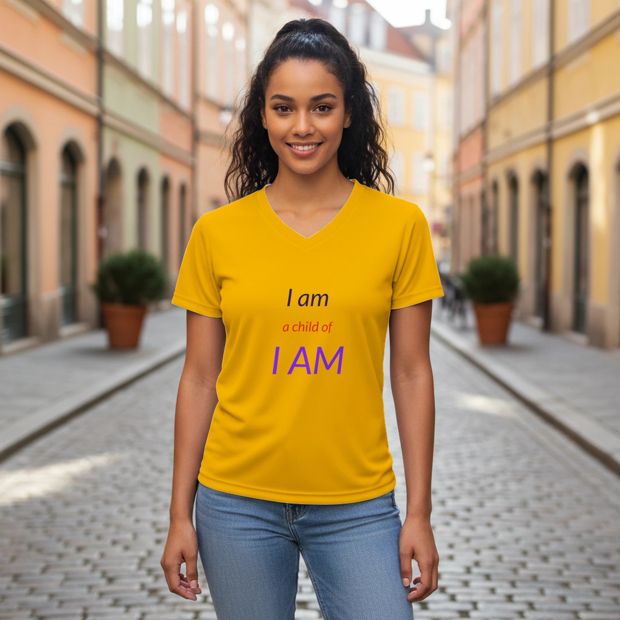 I am Women’s Performance V - Neck T-Shirt - BB's Tees and More