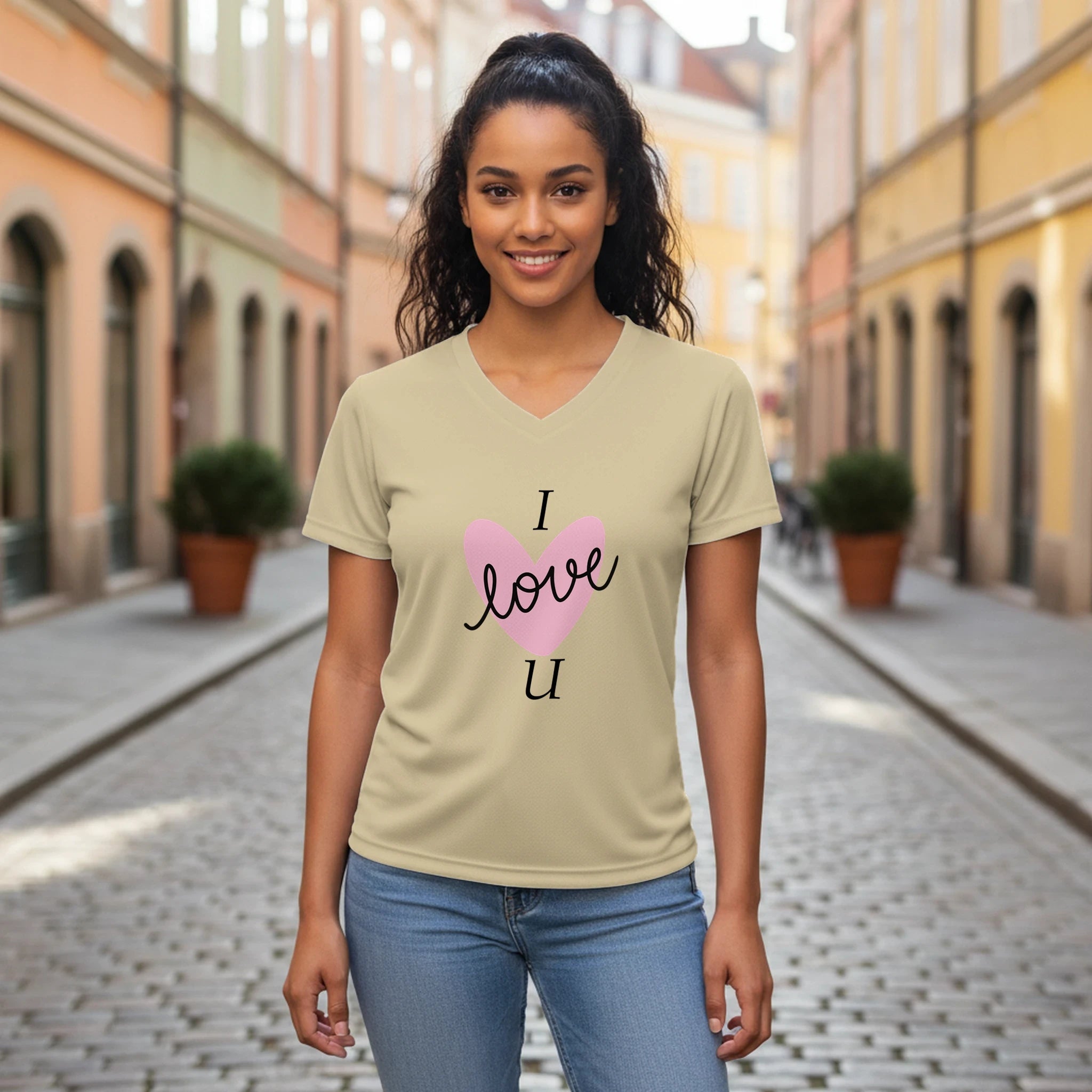 Love Graphic T-Shirt – Women's Performance V - Neck with Heart Design - BB's Tees and More