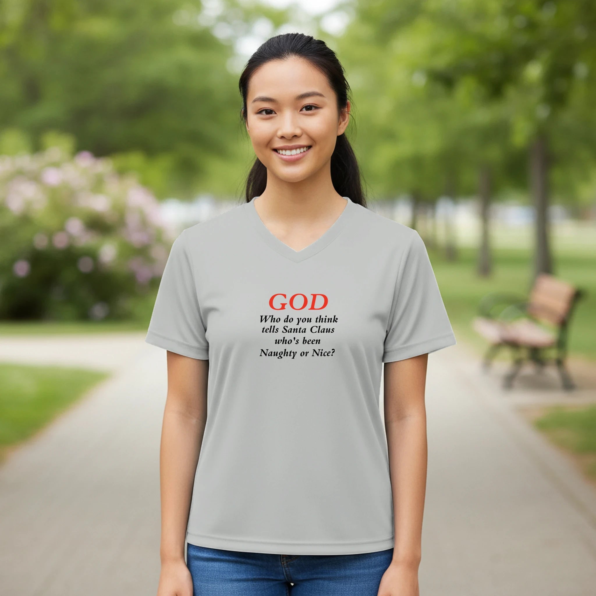God/Santa Women’s Performance V - Neck T-Shirt | Team 365 TT11W - BB's Tees and More