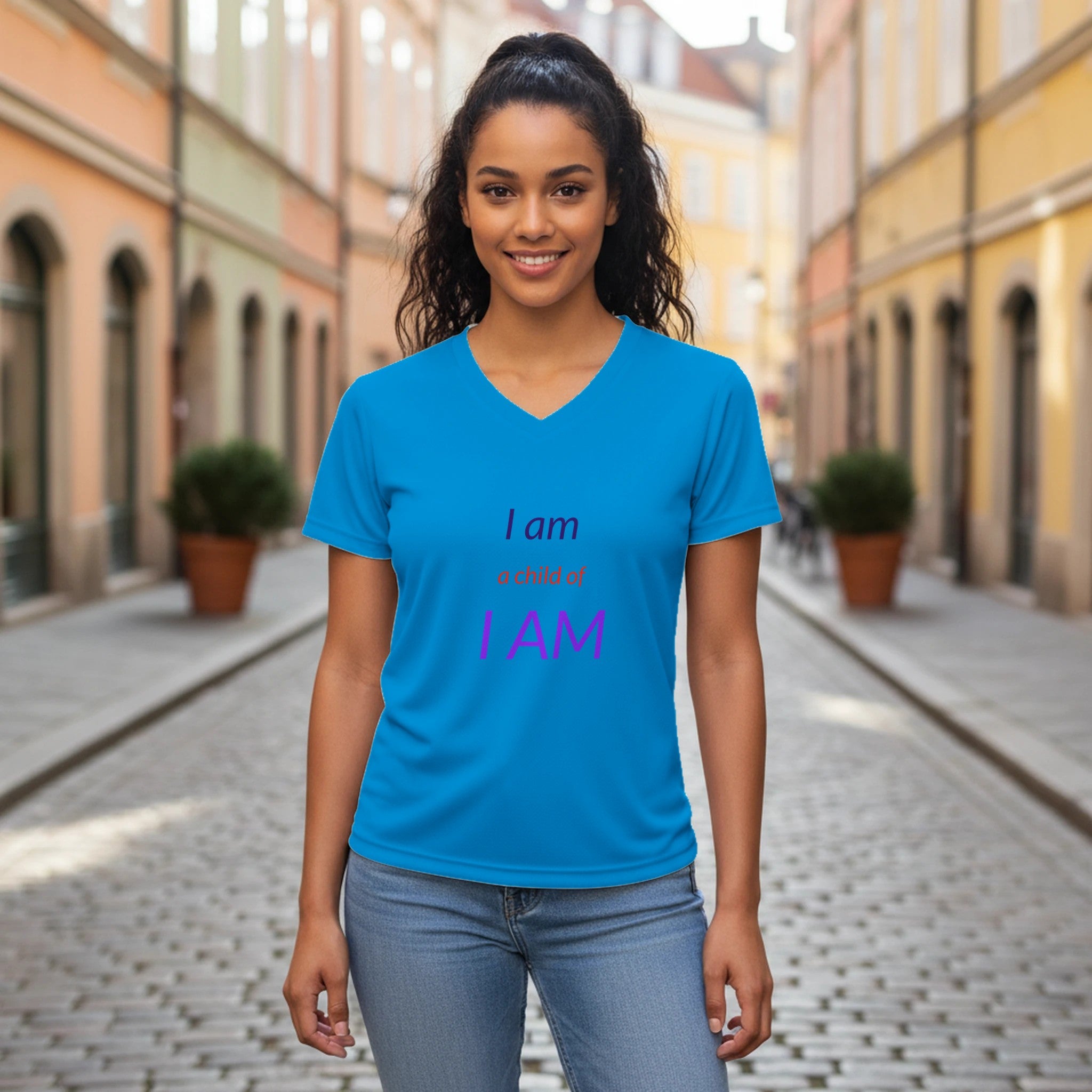 I am Women’s Performance V - Neck T-Shirt - BB's Tees and More