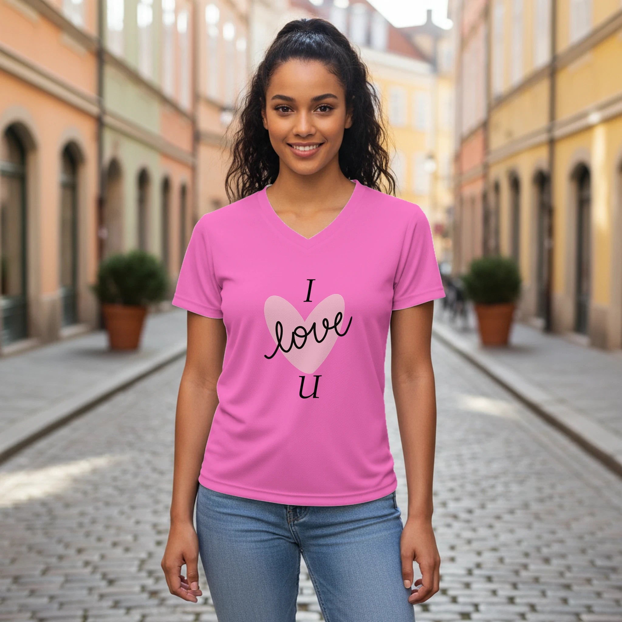 Love Graphic T-Shirt – Women's Performance V - Neck with Heart Design - BB's Tees and More