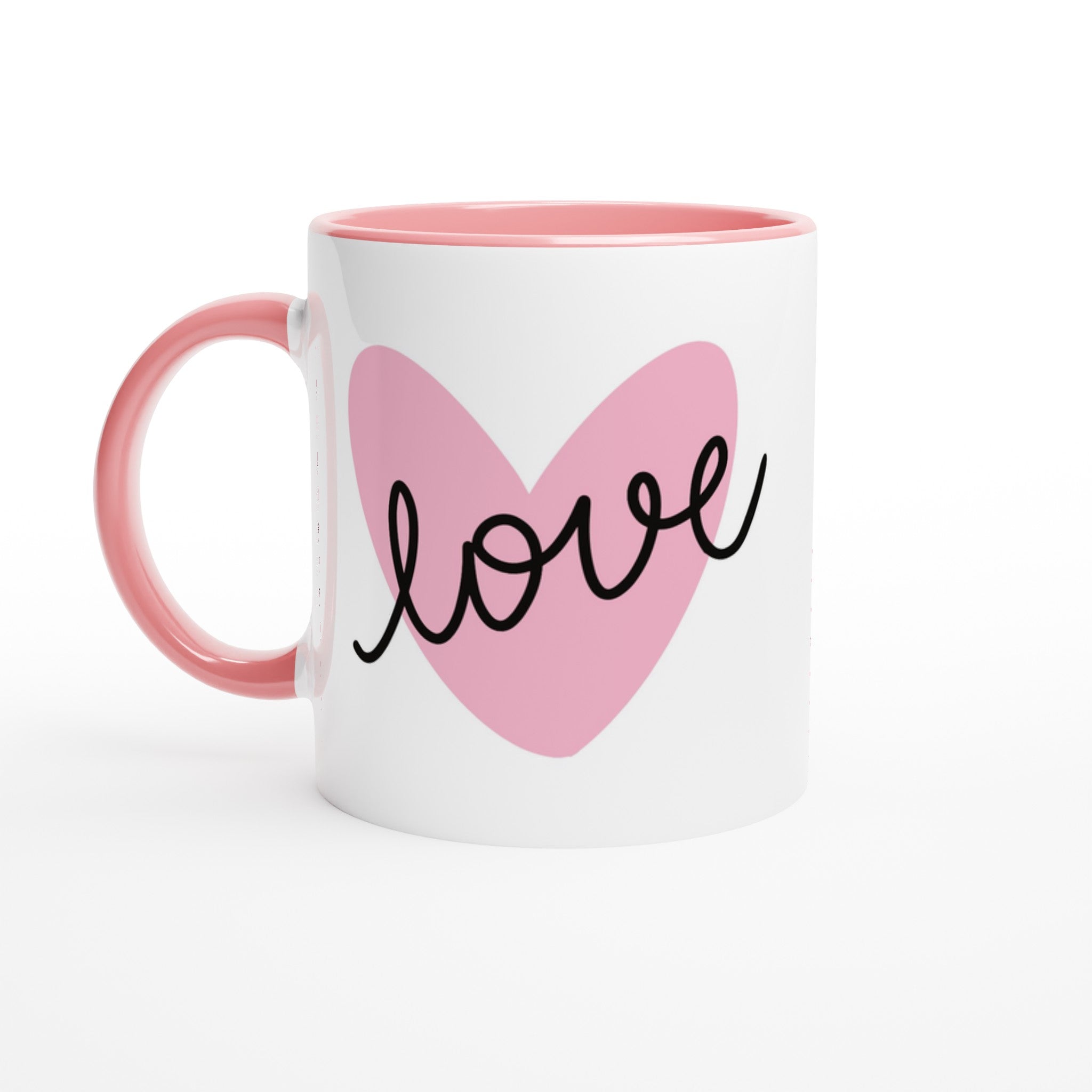 Heart Love Mug – 11oz Ceramic Coffee Mug with Pink Heart Design - BB's Tees and More