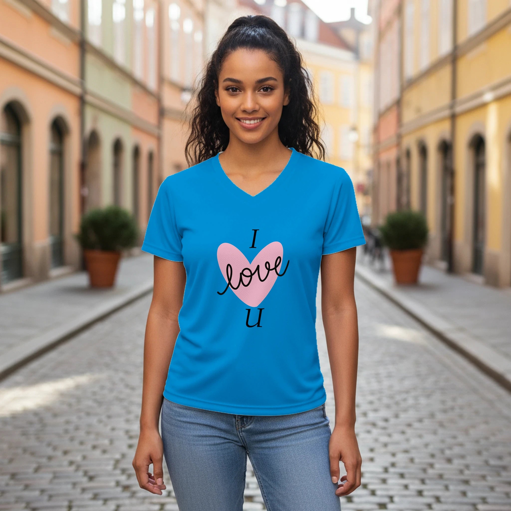 Love Graphic T-Shirt – Women's Performance V - Neck with Heart Design - BB's Tees and More