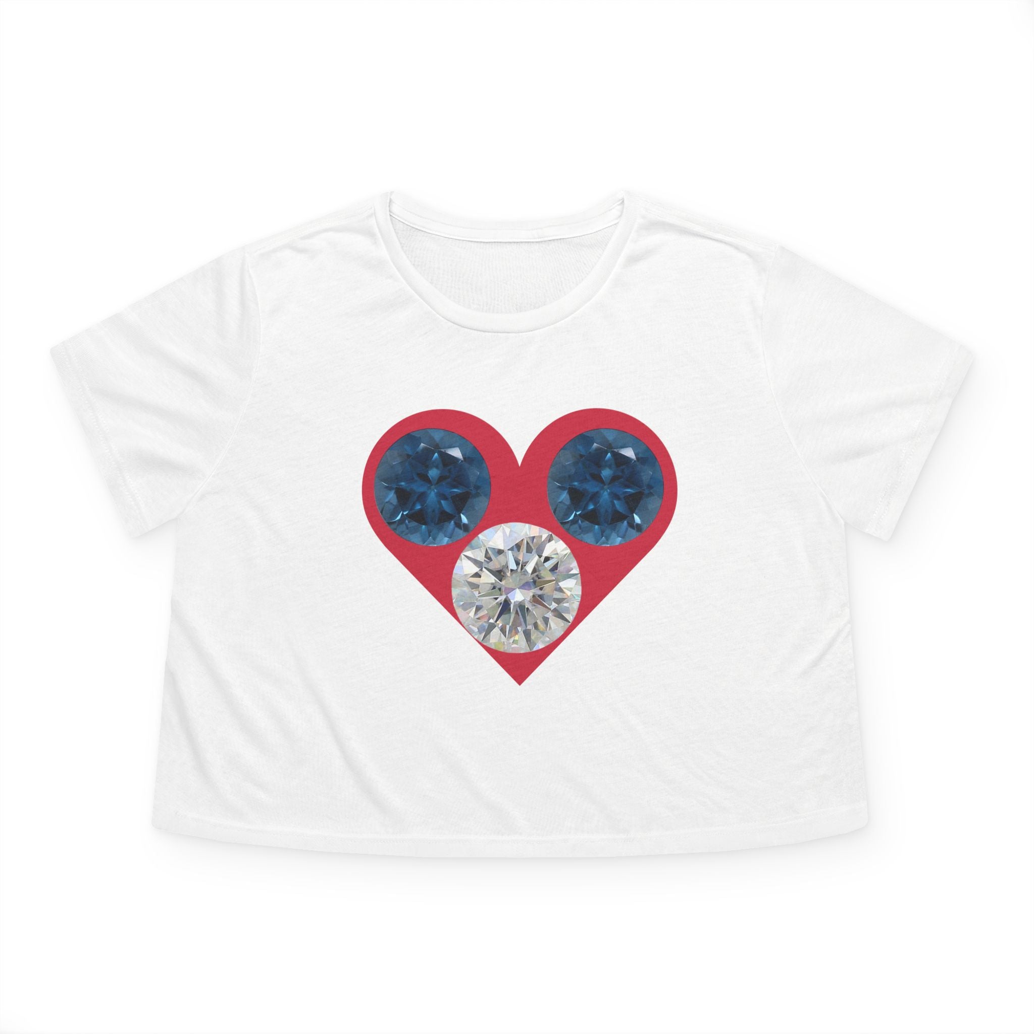 Cropped Tee — Gemstone Heart Graphic (Blue & Diamond)