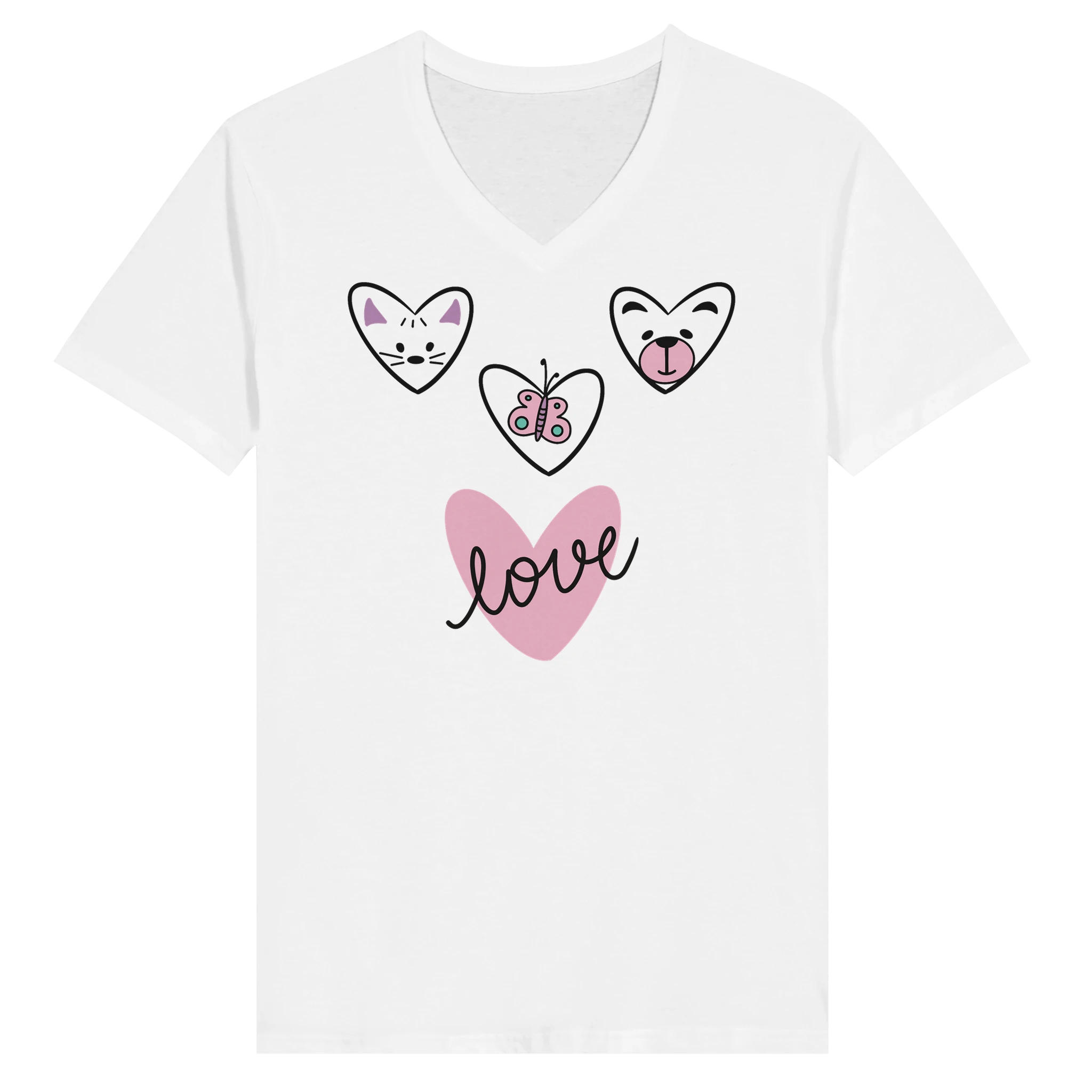 Animal Love Premium Unisex V - Neck T-shirt White - BB's Tees and More