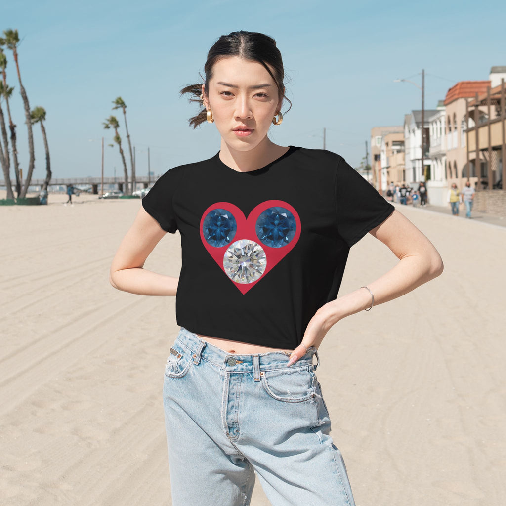 Cropped Tee — Gemstone Heart Graphic (Blue & Diamond)