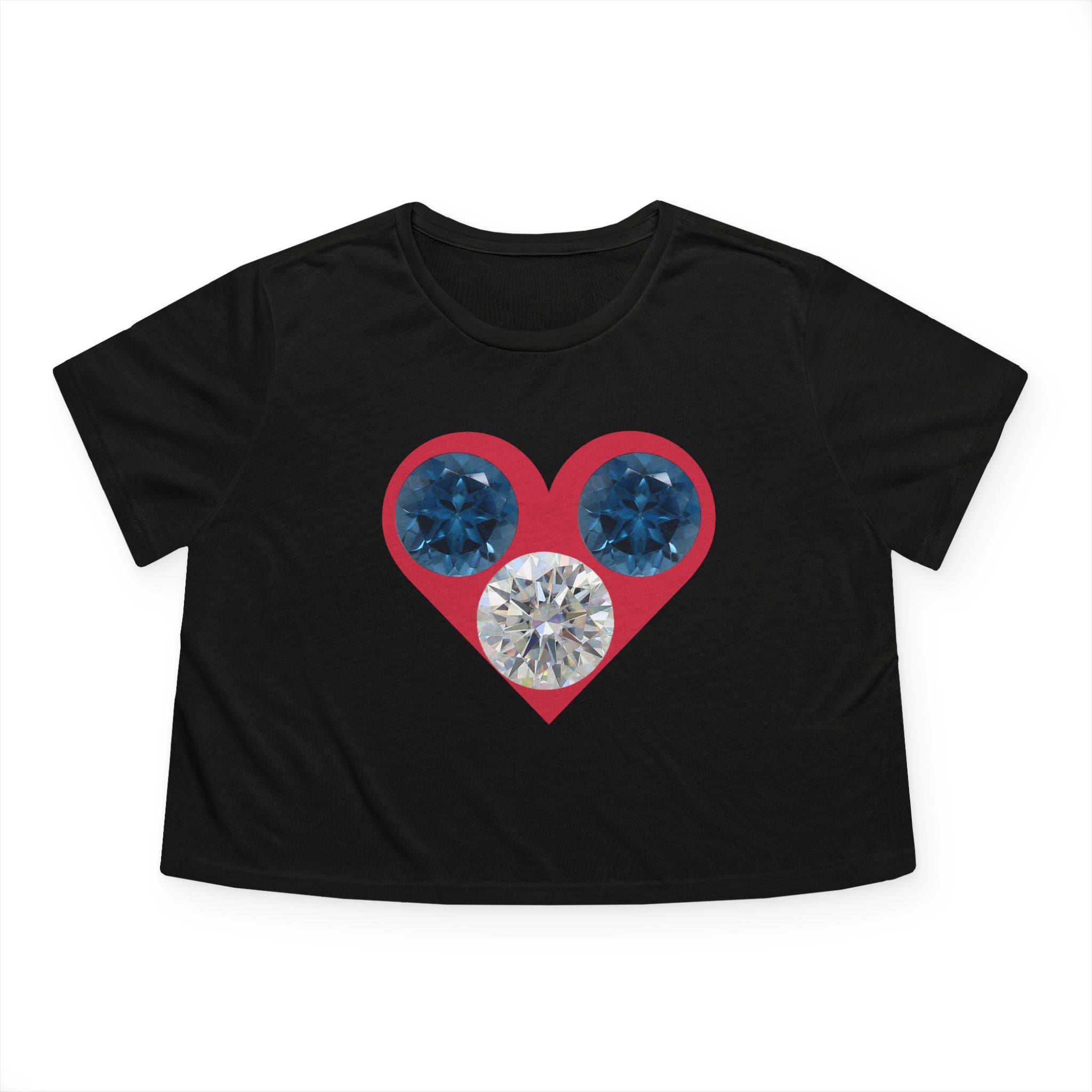Cropped Tee — Gemstone Heart Graphic (Blue & Diamond)
