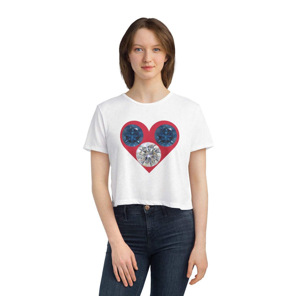 Cropped Tee — Gemstone Heart Graphic (Blue & Diamond)