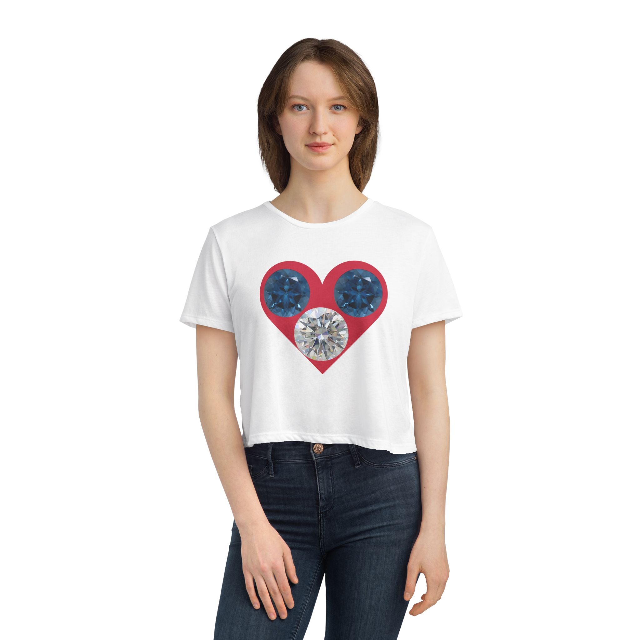 Cropped Tee — Gemstone Heart Graphic (Blue & Diamond)