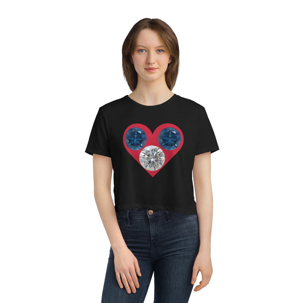 Cropped Tee — Gemstone Heart Graphic (Blue & Diamond)