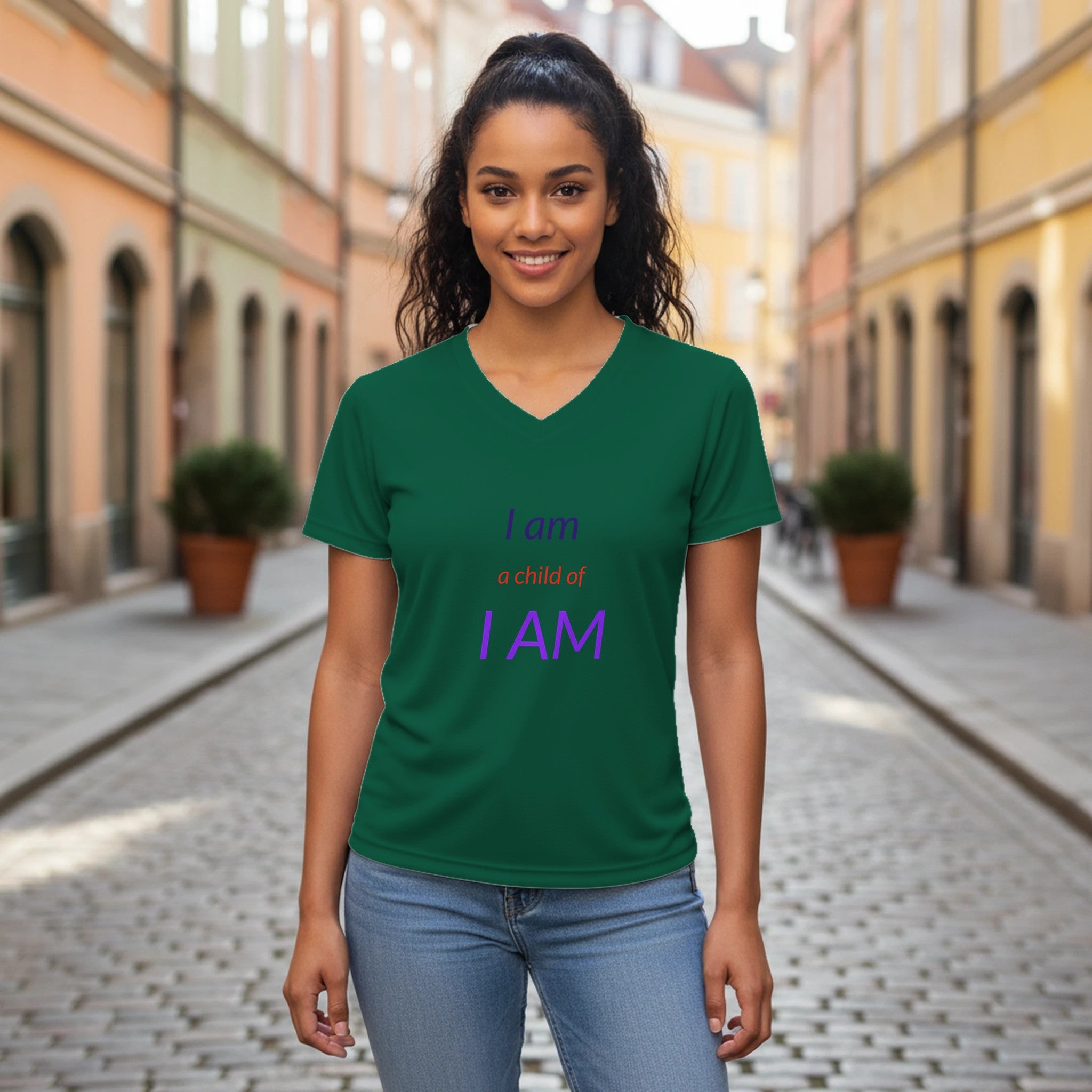 I am Women’s Performance V - Neck T-Shirt - BB's Tees and More