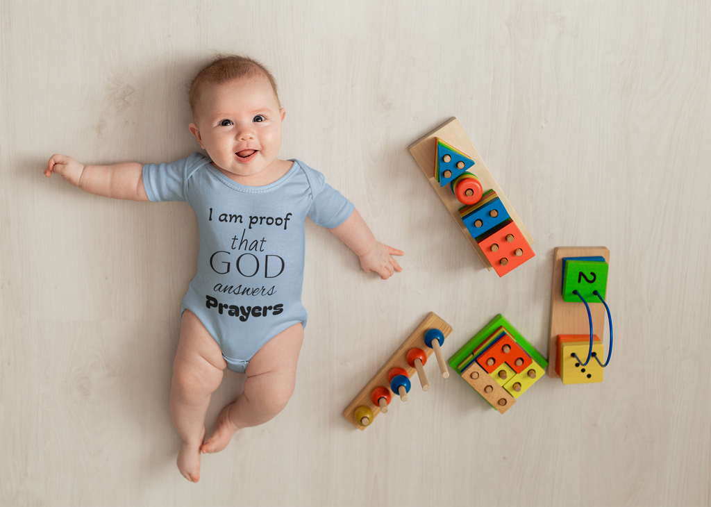 Infant Bodysuit "I Am Proof That God Answers Prayers" – Religious Baby Onesie