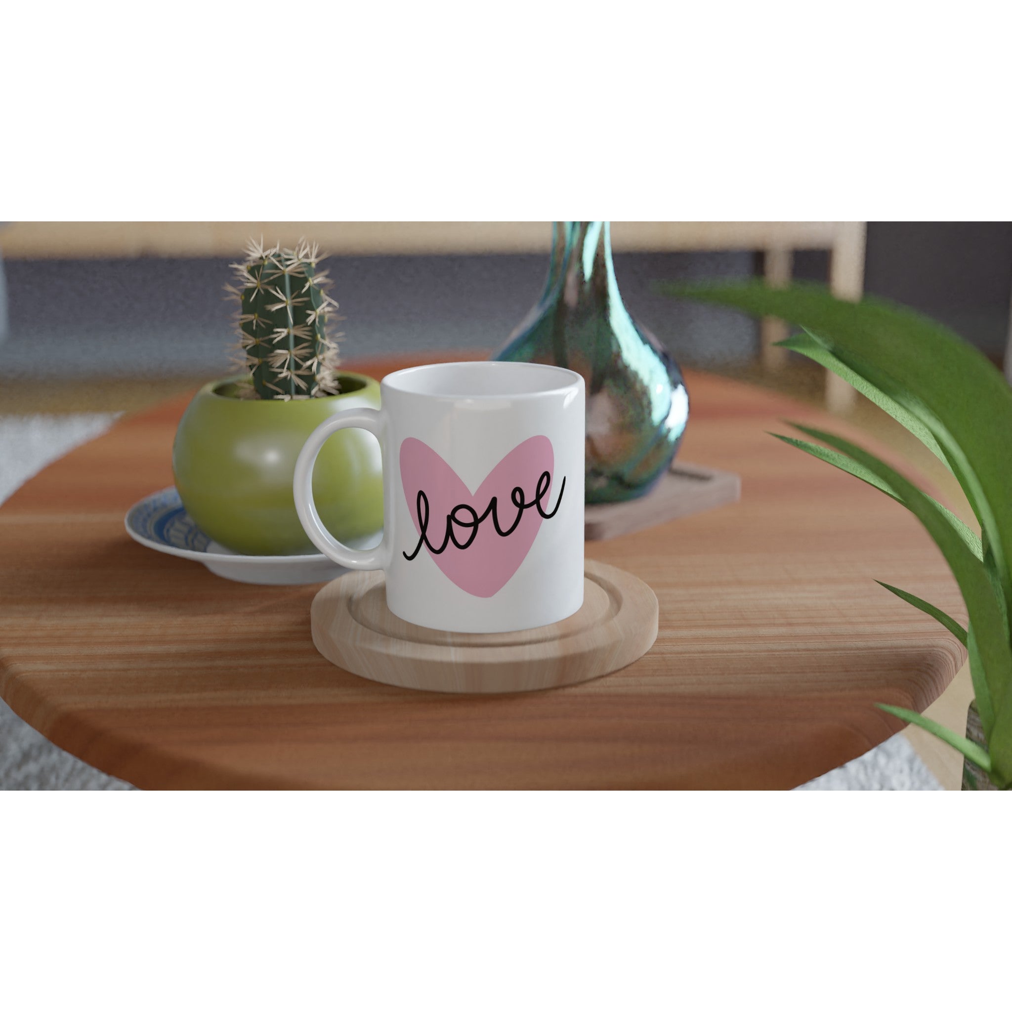 Heart Love Mug – 11oz Ceramic Coffee Mug with Pink Heart Design - BB's Tees and More