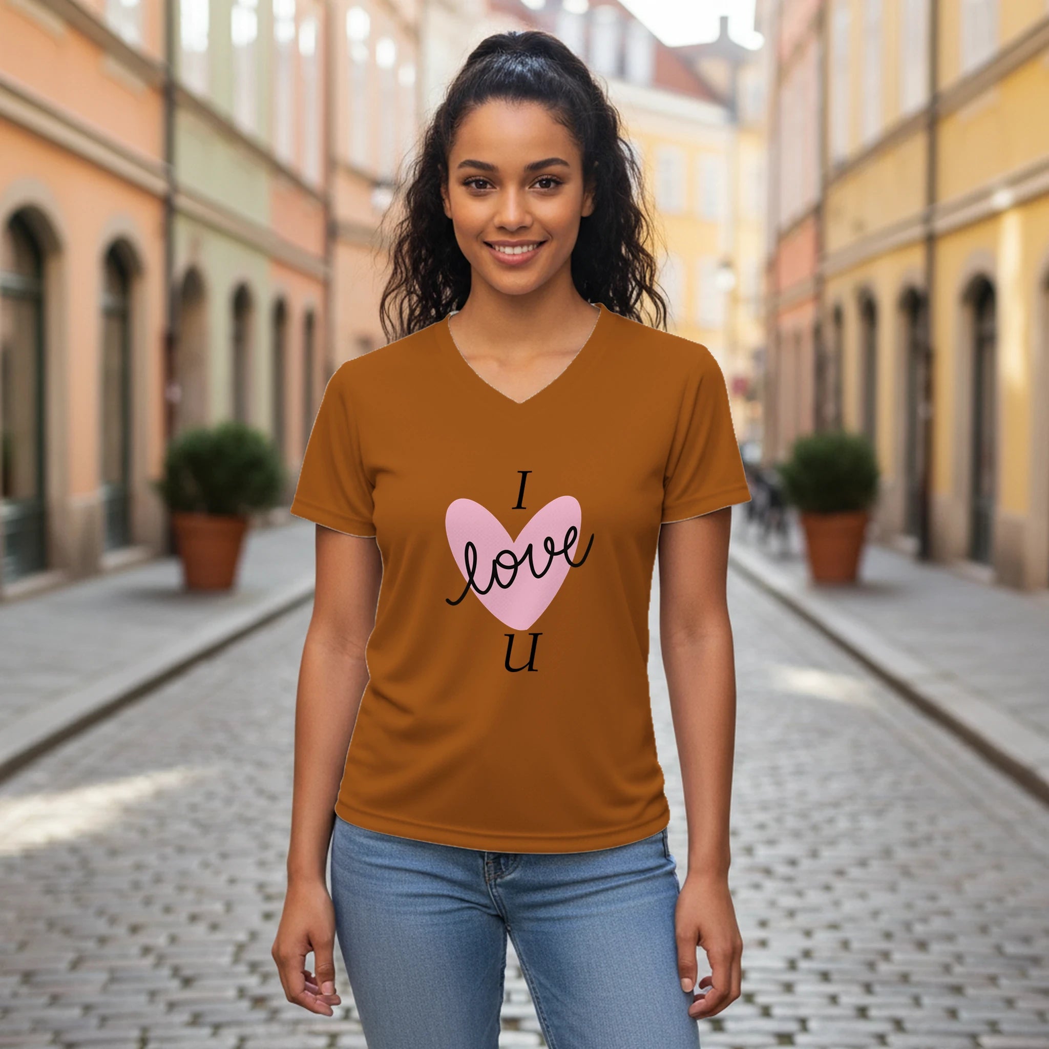 Love Graphic T-Shirt – Women's Performance V - Neck with Heart Design - BB's Tees and More