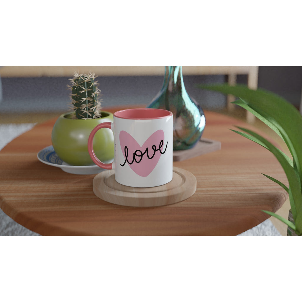 Heart Love Mug – 11oz Ceramic Coffee Mug with Pink Heart Design - BB's Tees and More