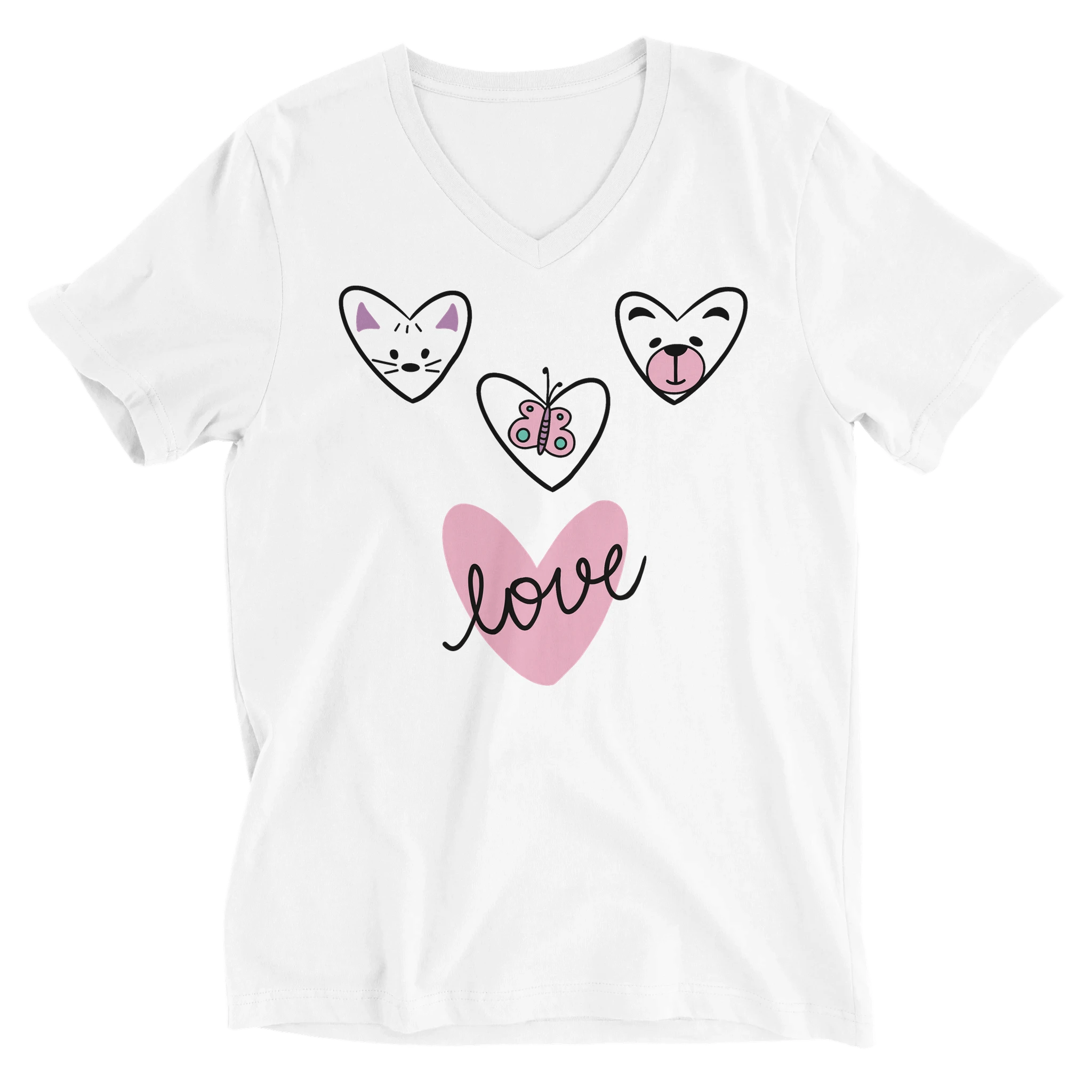 Animal Love Premium Unisex V - Neck T-shirt White - BB's Tees and More
