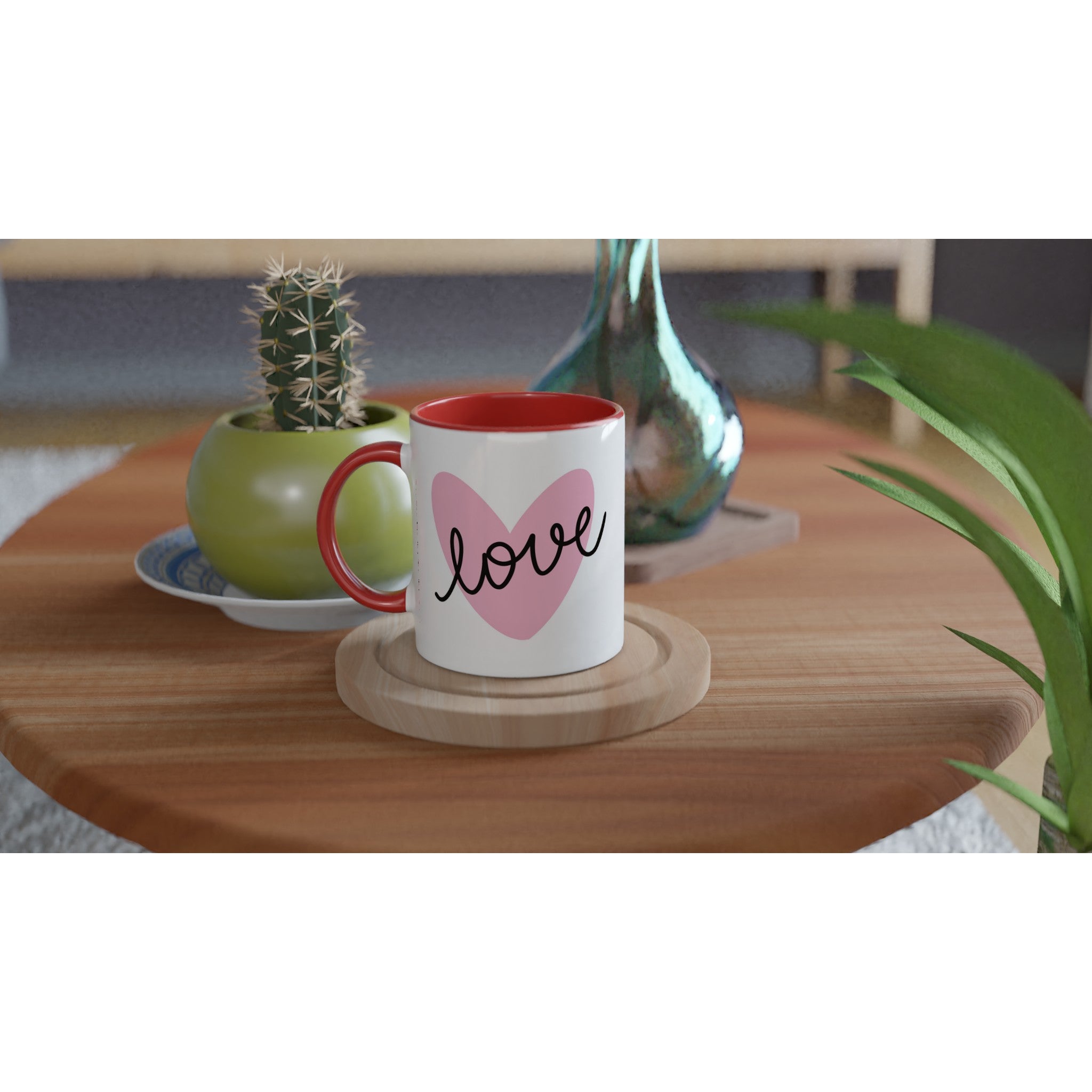 Heart Love Mug – 11oz Ceramic Coffee Mug with Pink Heart Design - BB's Tees and More