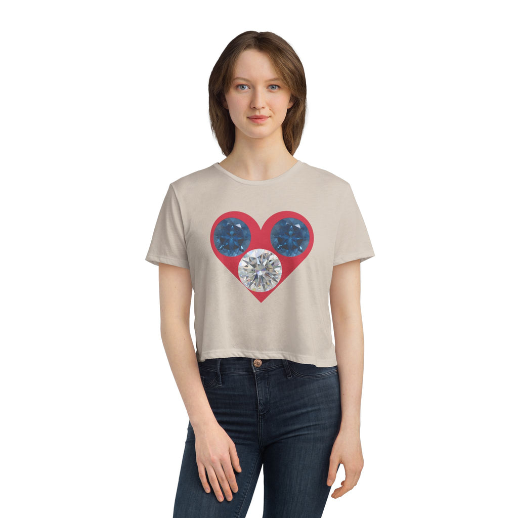 Cropped Tee — Gemstone Heart Graphic (Blue & Diamond)