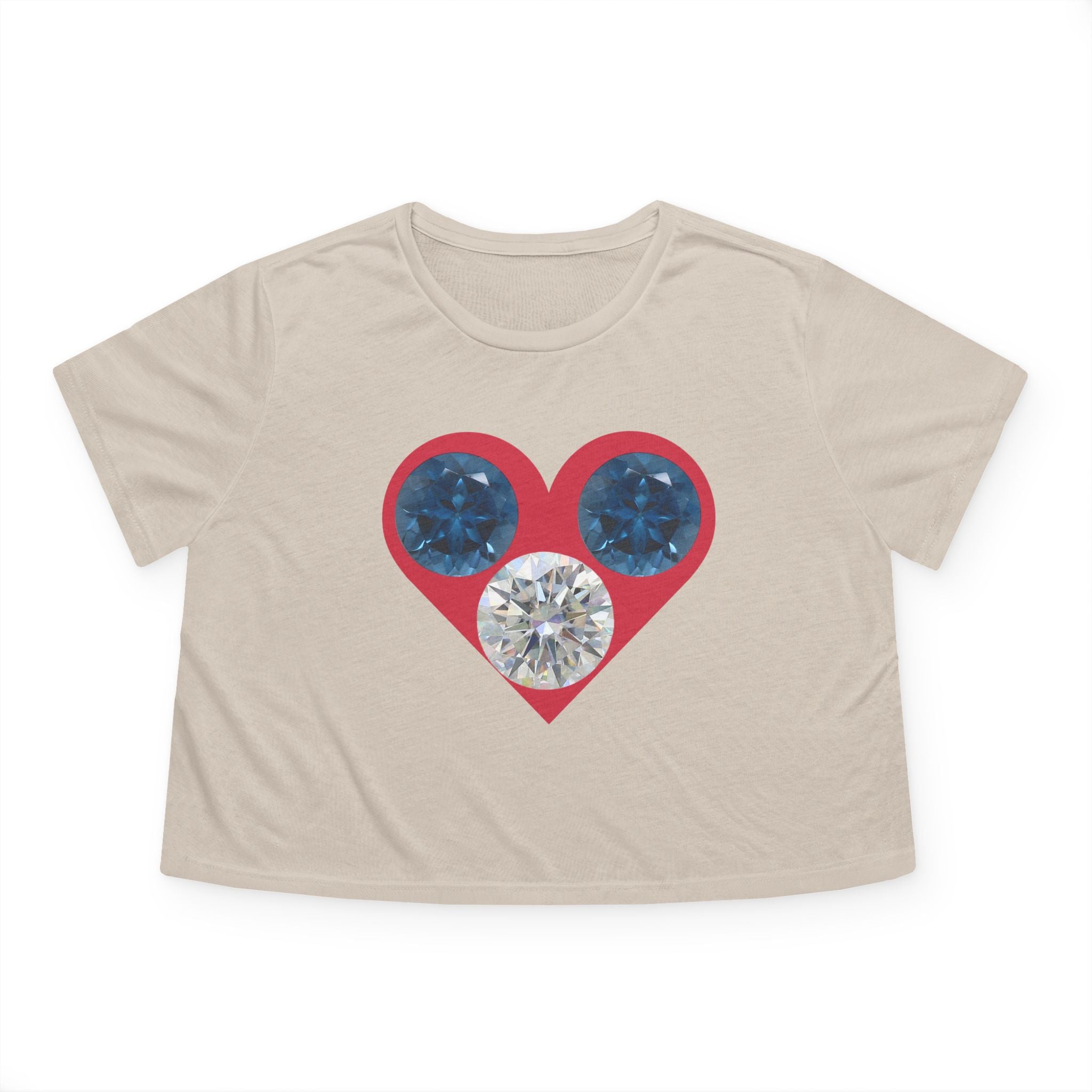 Cropped Tee — Gemstone Heart Graphic (Blue & Diamond)