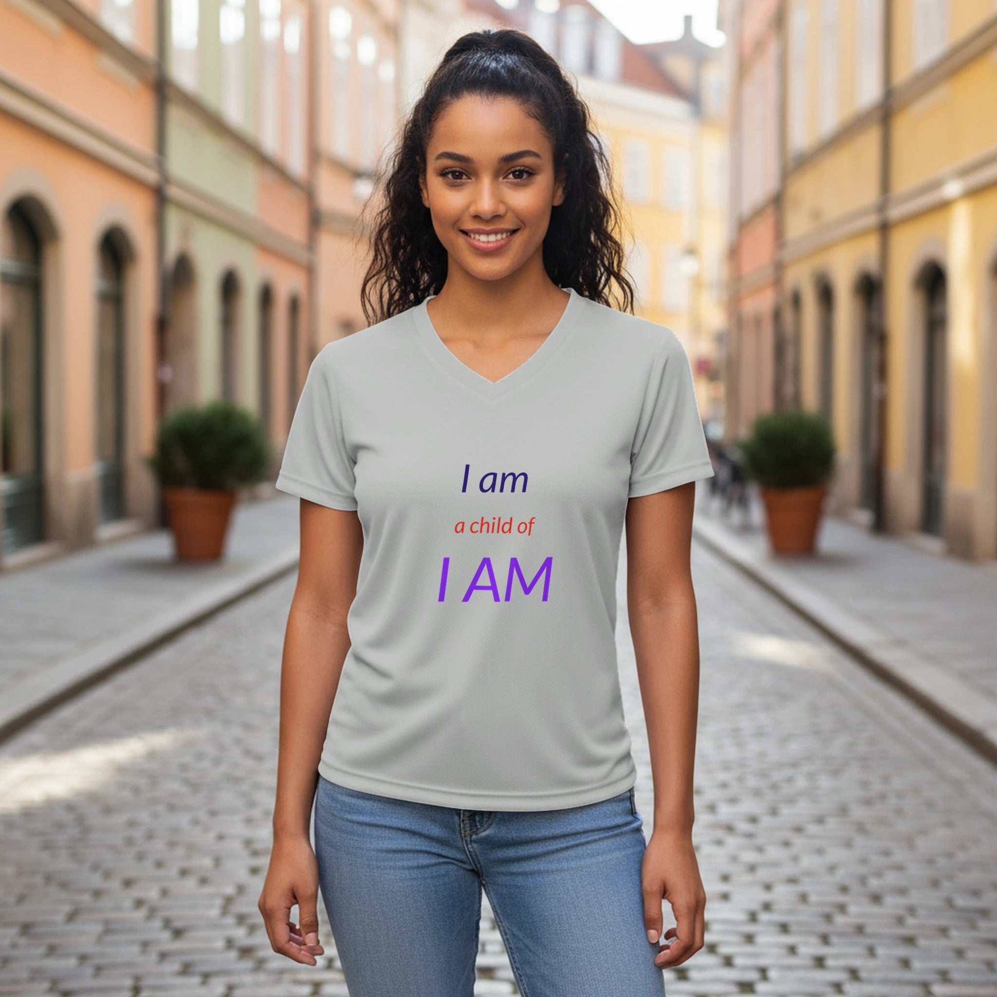 I am Women’s Performance V - Neck T-Shirt - BB's Tees and More