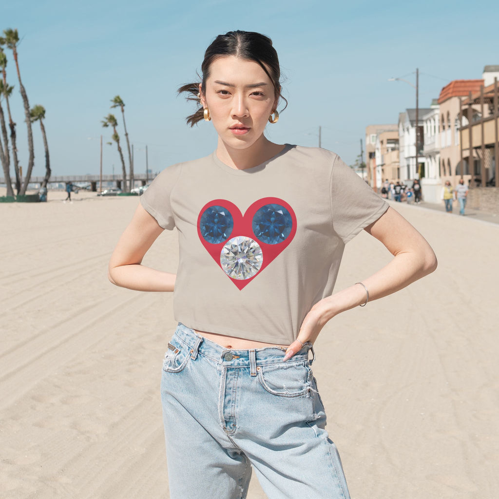 Cropped Tee — Gemstone Heart Graphic (Blue & Diamond)