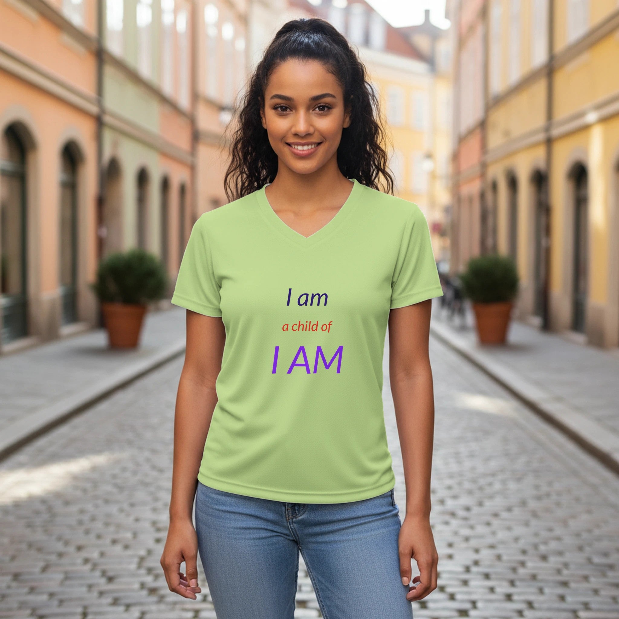 I am Women’s Performance V - Neck T-Shirt - BB's Tees and More