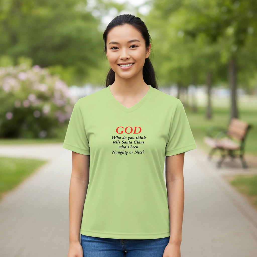 God/Santa Women’s Performance V - Neck T-Shirt | Team 365 TT11W - BB's Tees and More