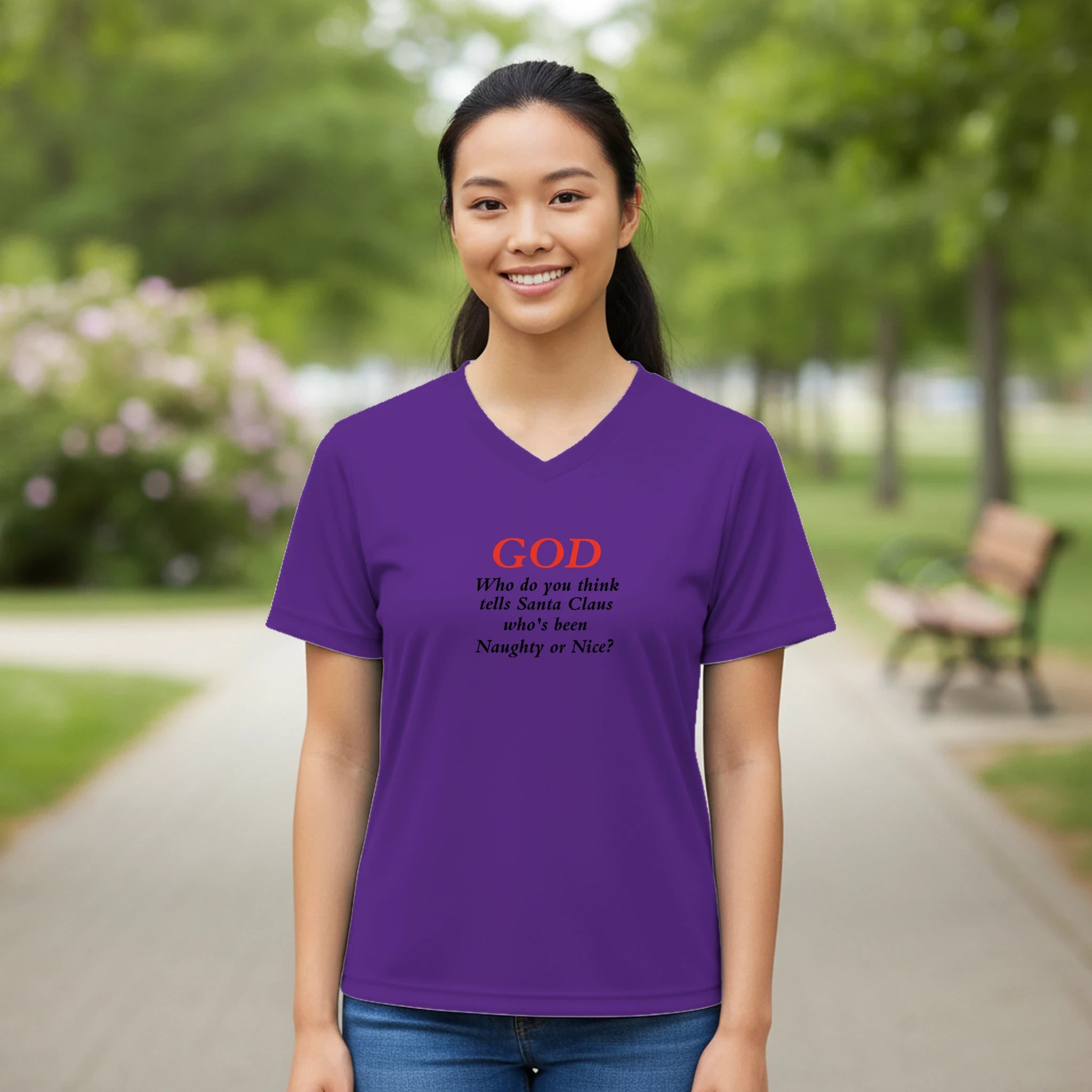 God/Santa Women’s Performance V - Neck T-Shirt | Team 365 TT11W - BB's Tees and More