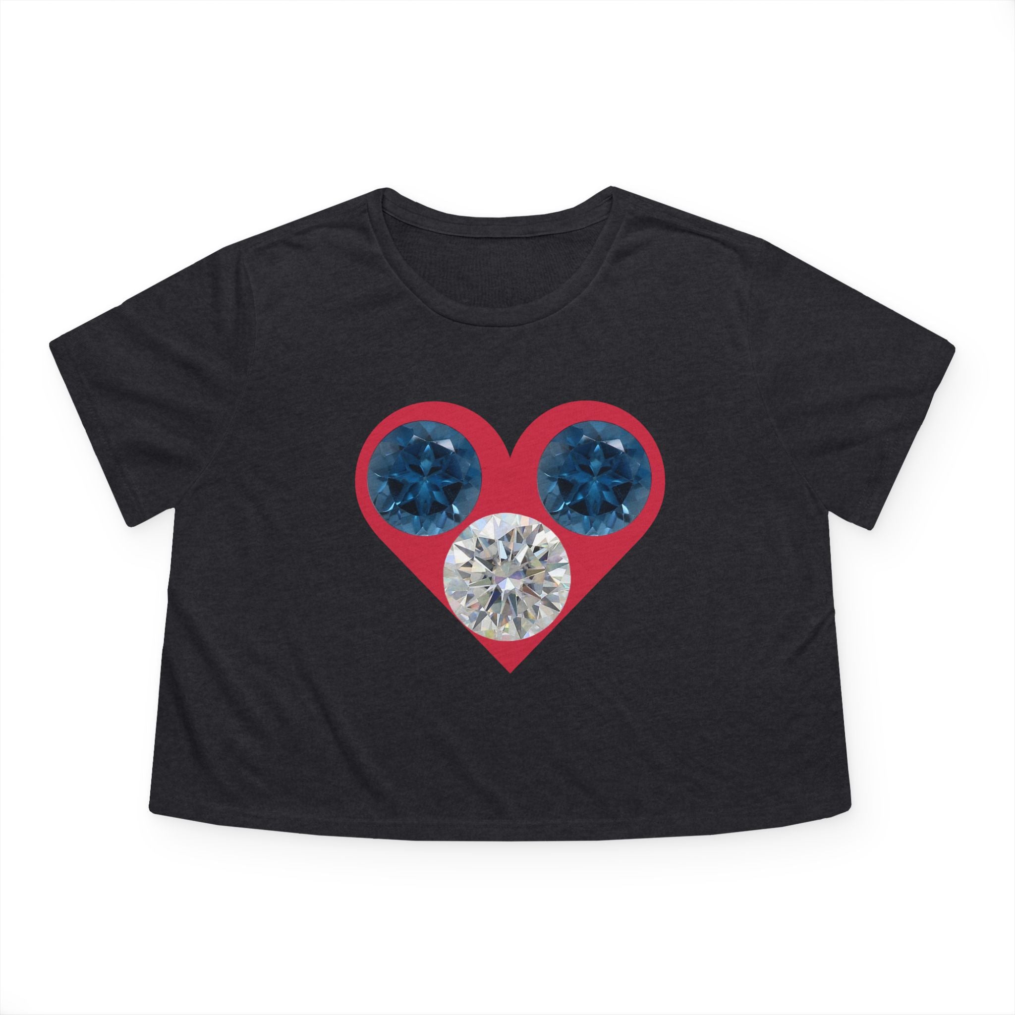 Cropped Tee — Gemstone Heart Graphic (Blue & Diamond)