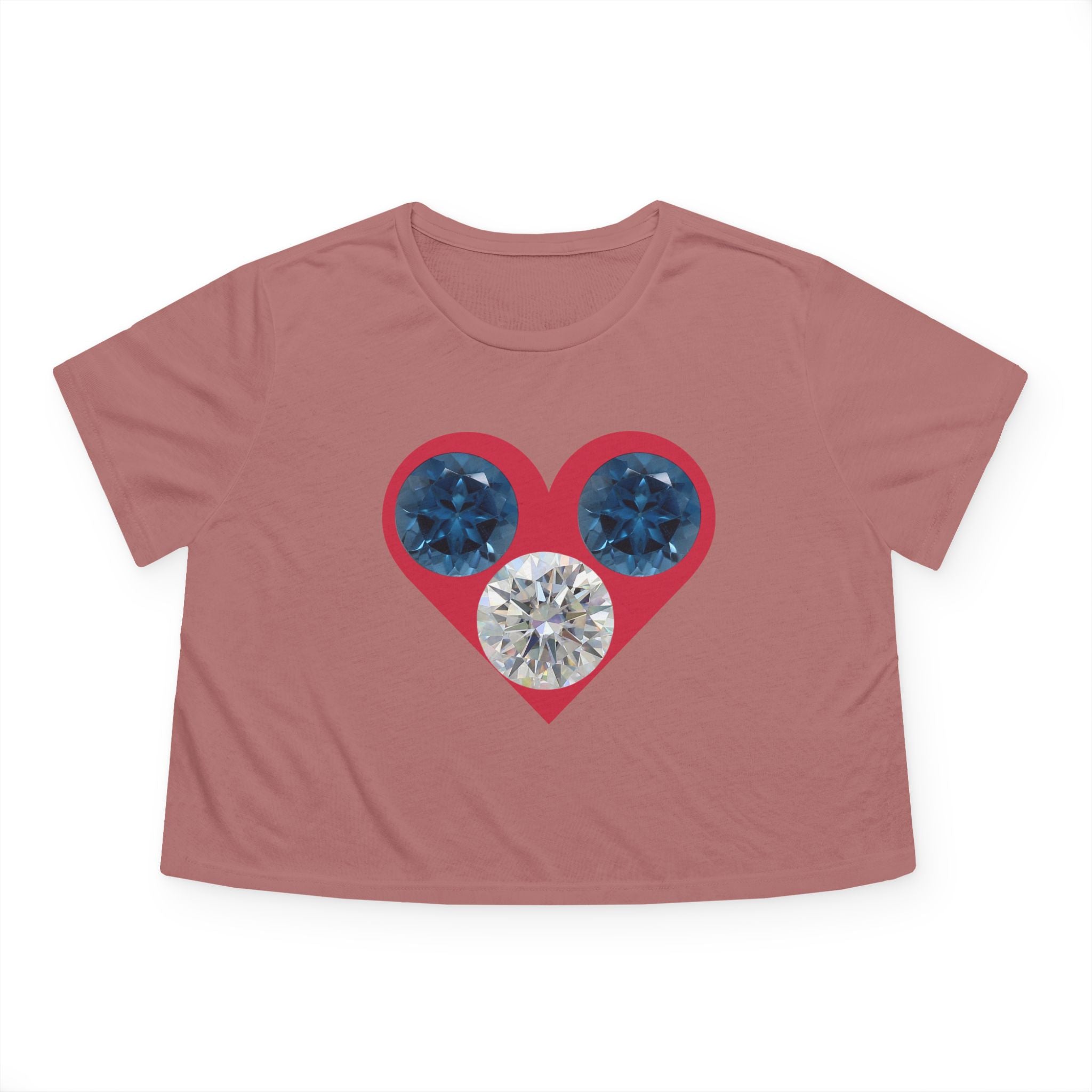 Cropped Tee — Gemstone Heart Graphic (Blue & Diamond)
