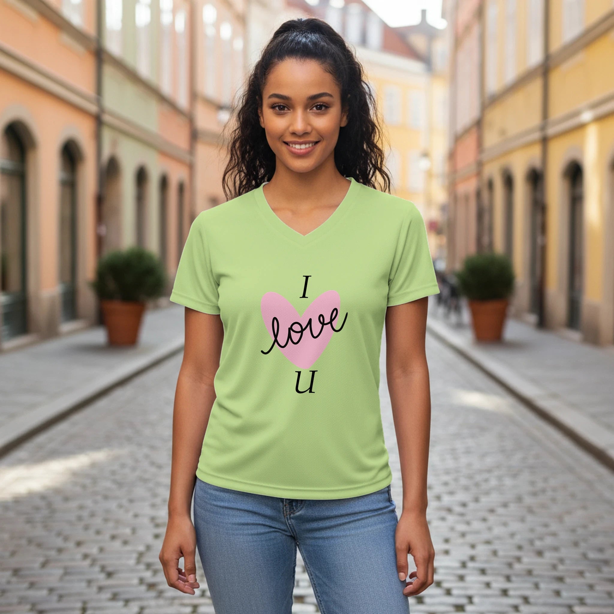 Love Graphic T-Shirt – Women's Performance V - Neck with Heart Design - BB's Tees and More