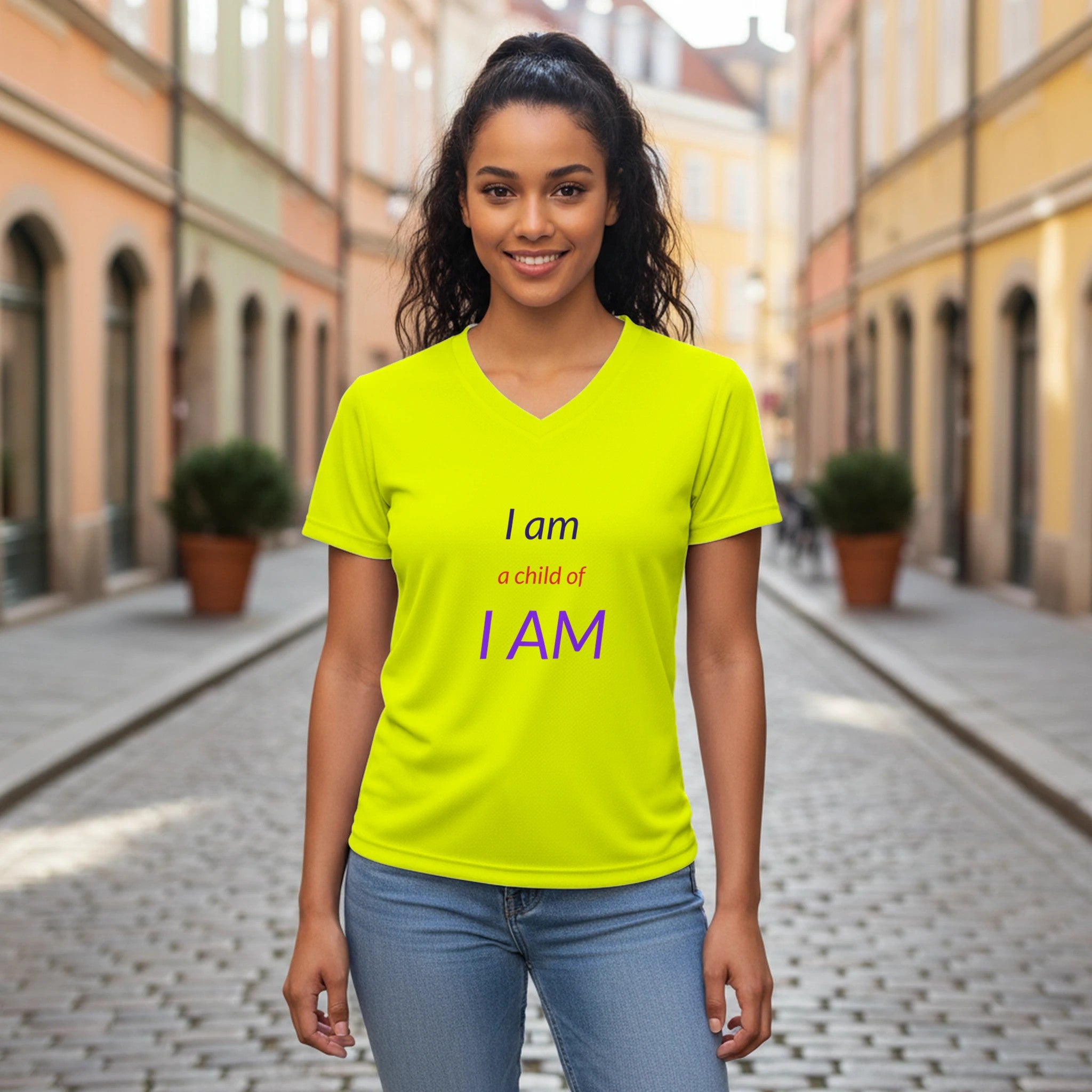 I am Women’s Performance V - Neck T-Shirt - BB's Tees and More