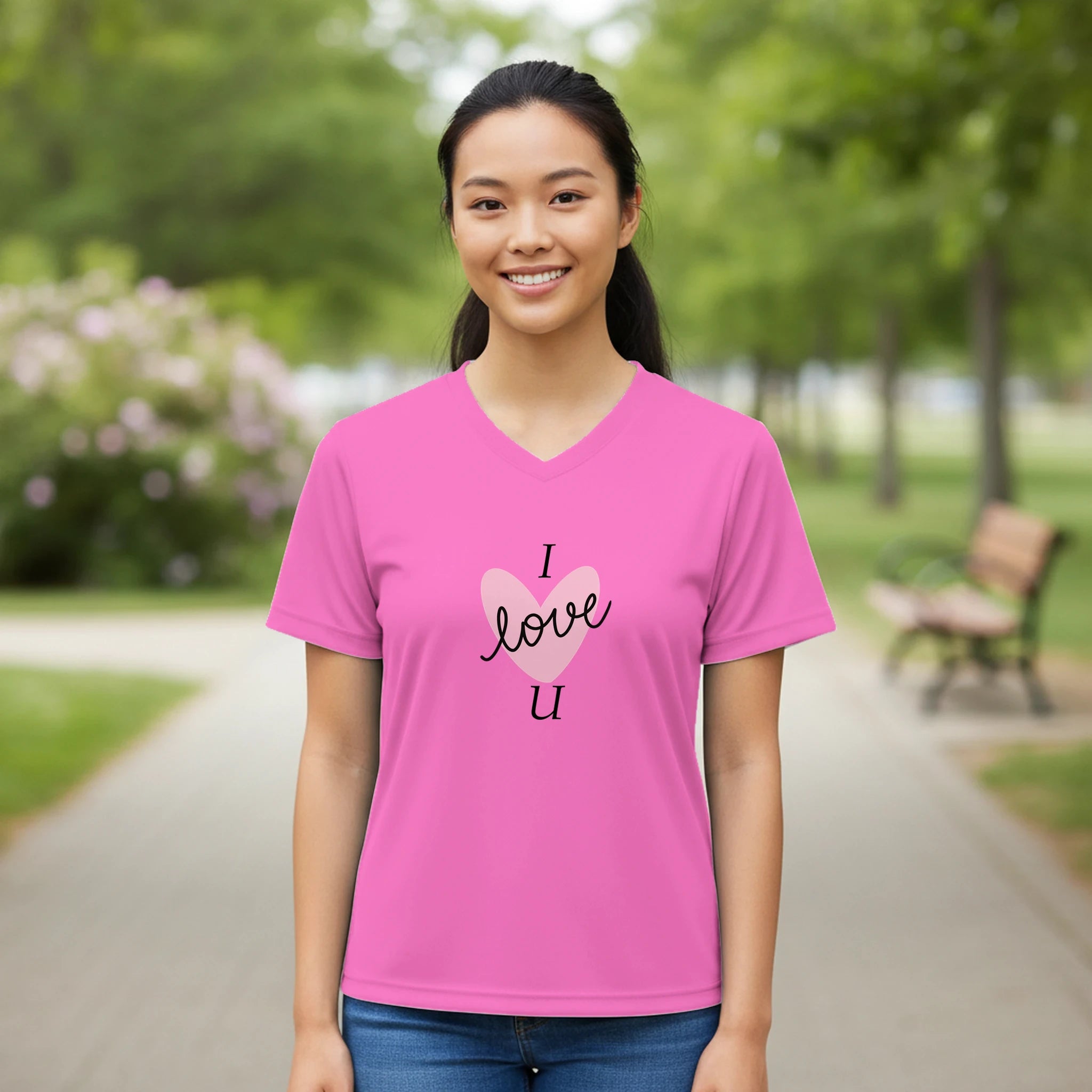 Love Graphic T-Shirt – Women's Performance V - Neck with Heart Design - BB's Tees and More