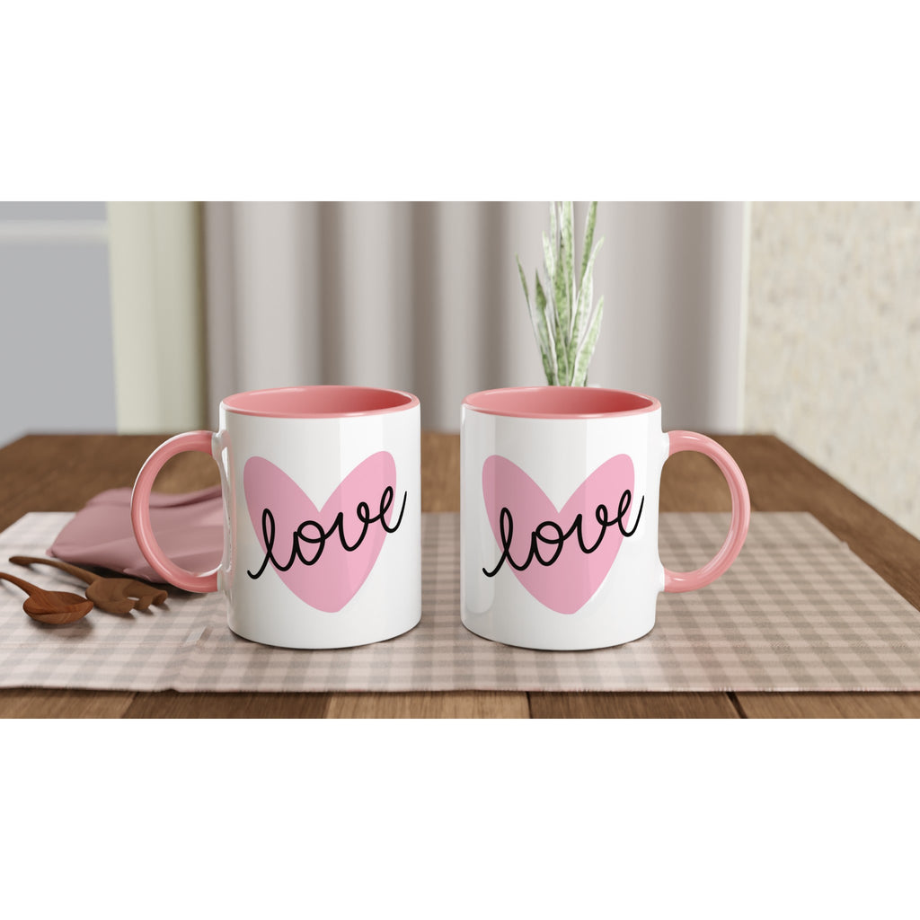 Heart Love Mug – 11oz Ceramic Coffee Mug with Pink Heart Design - BB's Tees and More