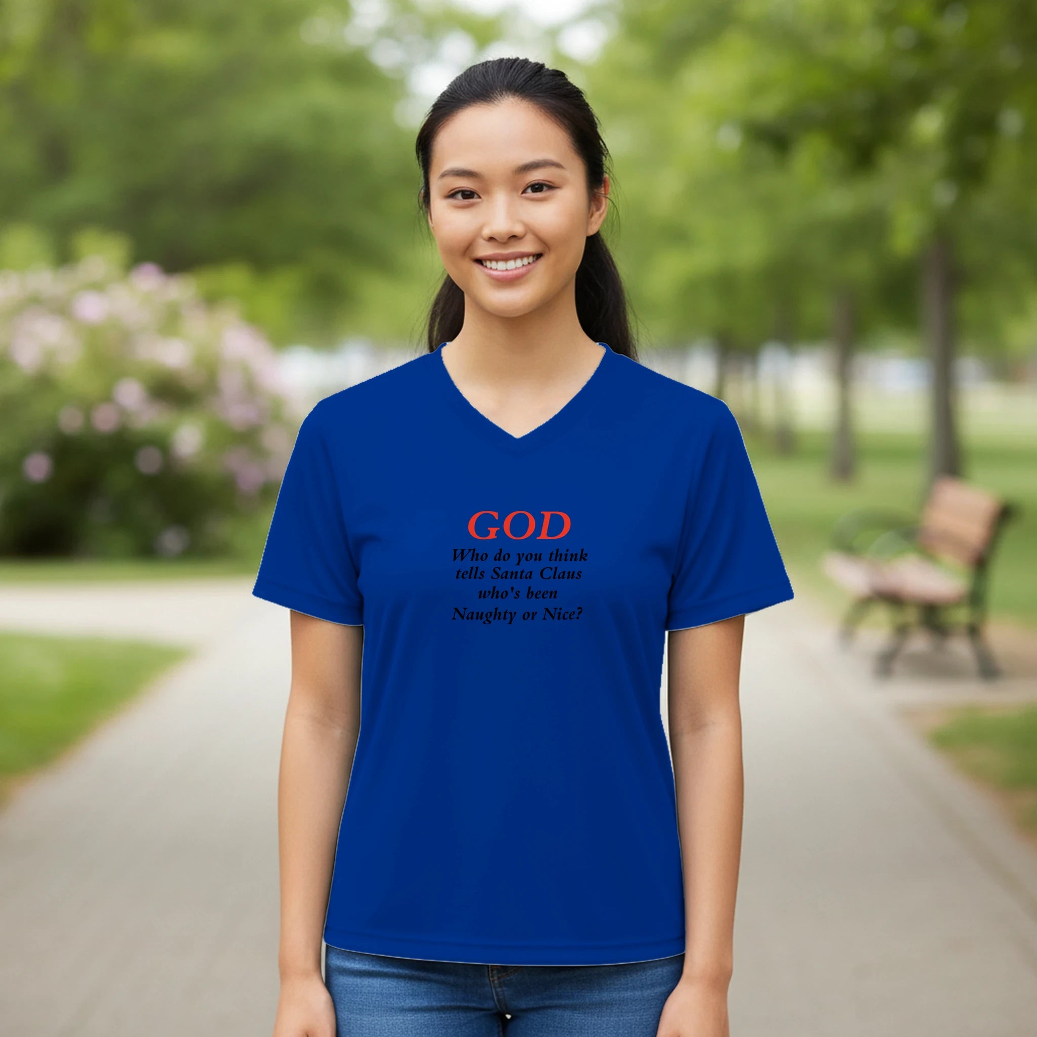 God/Santa Women’s Performance V - Neck T-Shirt | Team 365 TT11W - BB's Tees and More