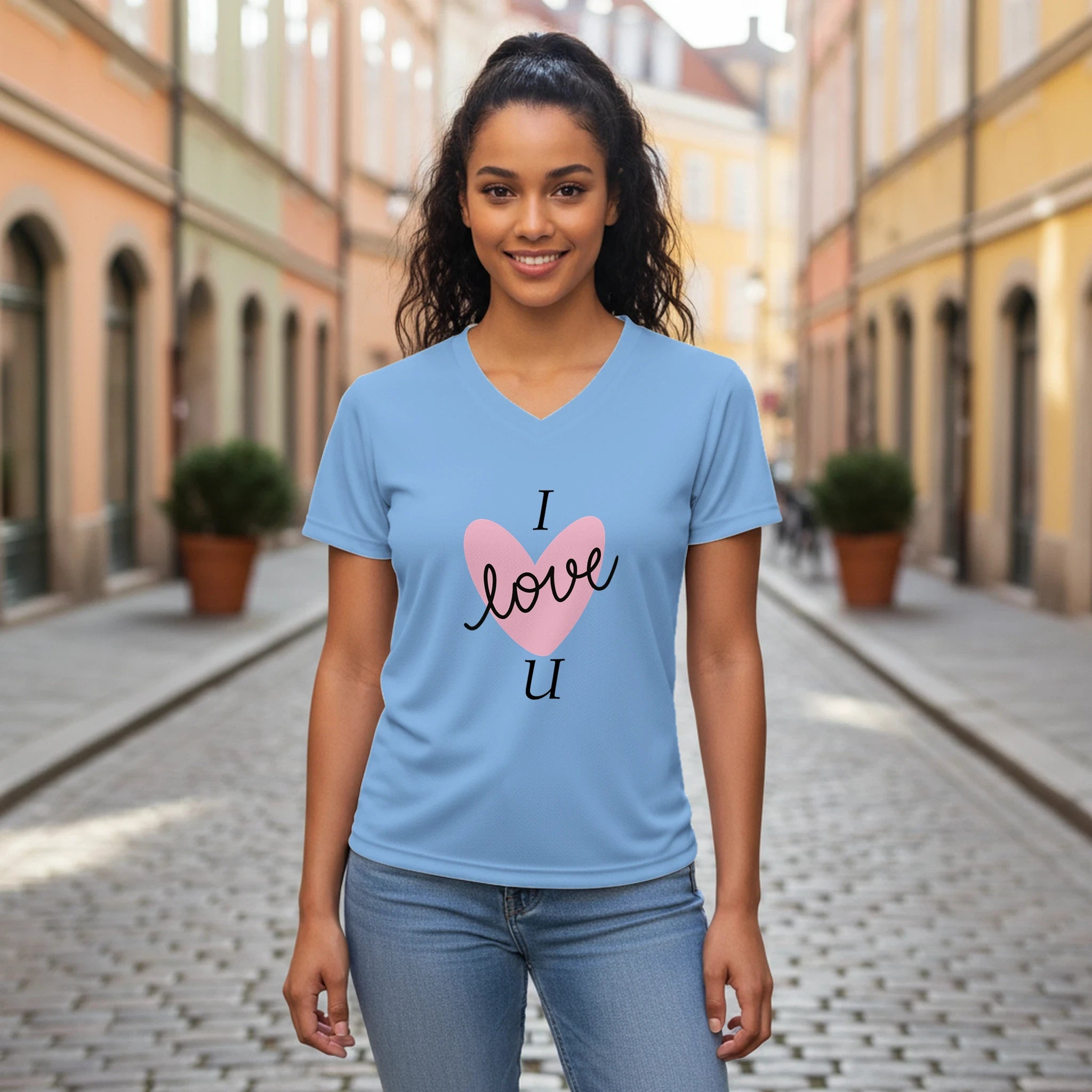 Love Graphic T-Shirt – Women's Performance V - Neck with Heart Design - BB's Tees and More