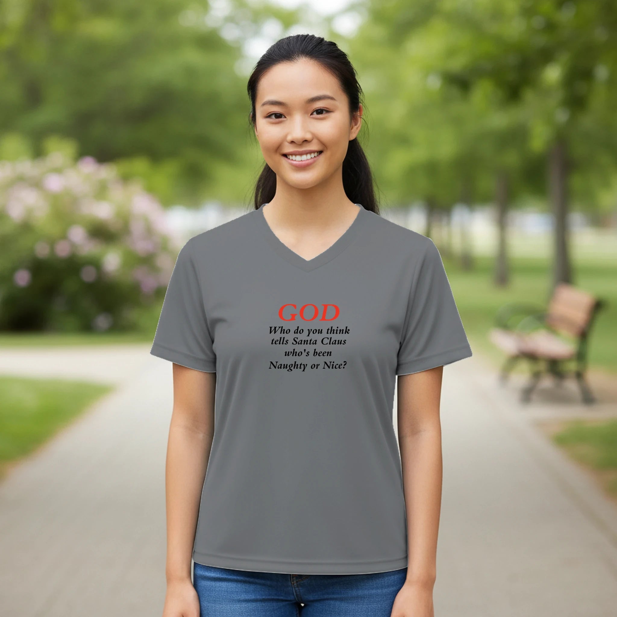 God/Santa Women’s Performance V - Neck T-Shirt | Team 365 TT11W - BB's Tees and More
