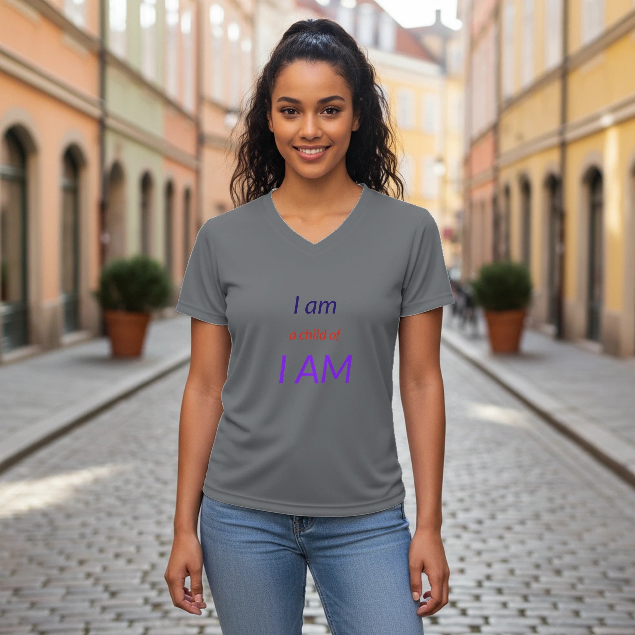 I am Women’s Performance V - Neck T-Shirt - BB's Tees and More