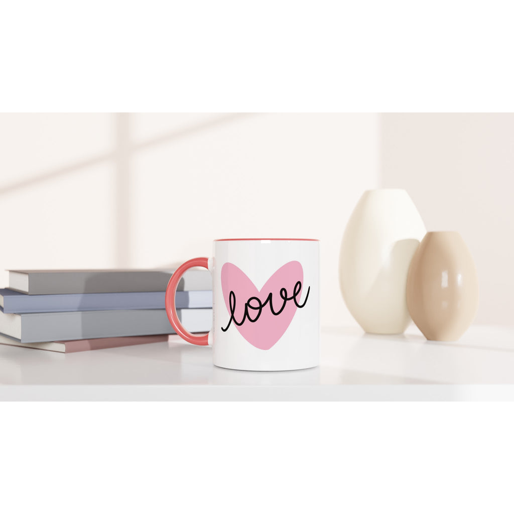 Heart Love Mug – 11oz Ceramic Coffee Mug with Pink Heart Design - BB's Tees and More