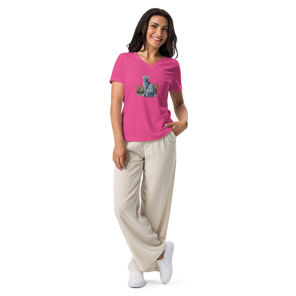 Cat Looking Women’s relaxed v - neck t-shirt - BB's Tees and More