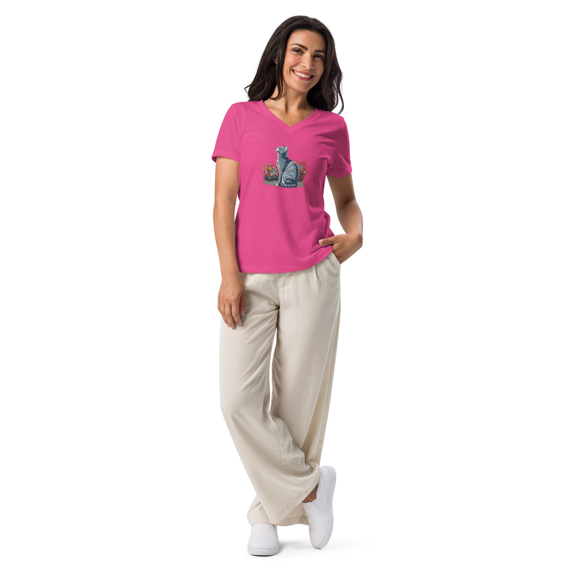 Cat Looking Women’s relaxed v - neck t-shirt - BB's Tees and More