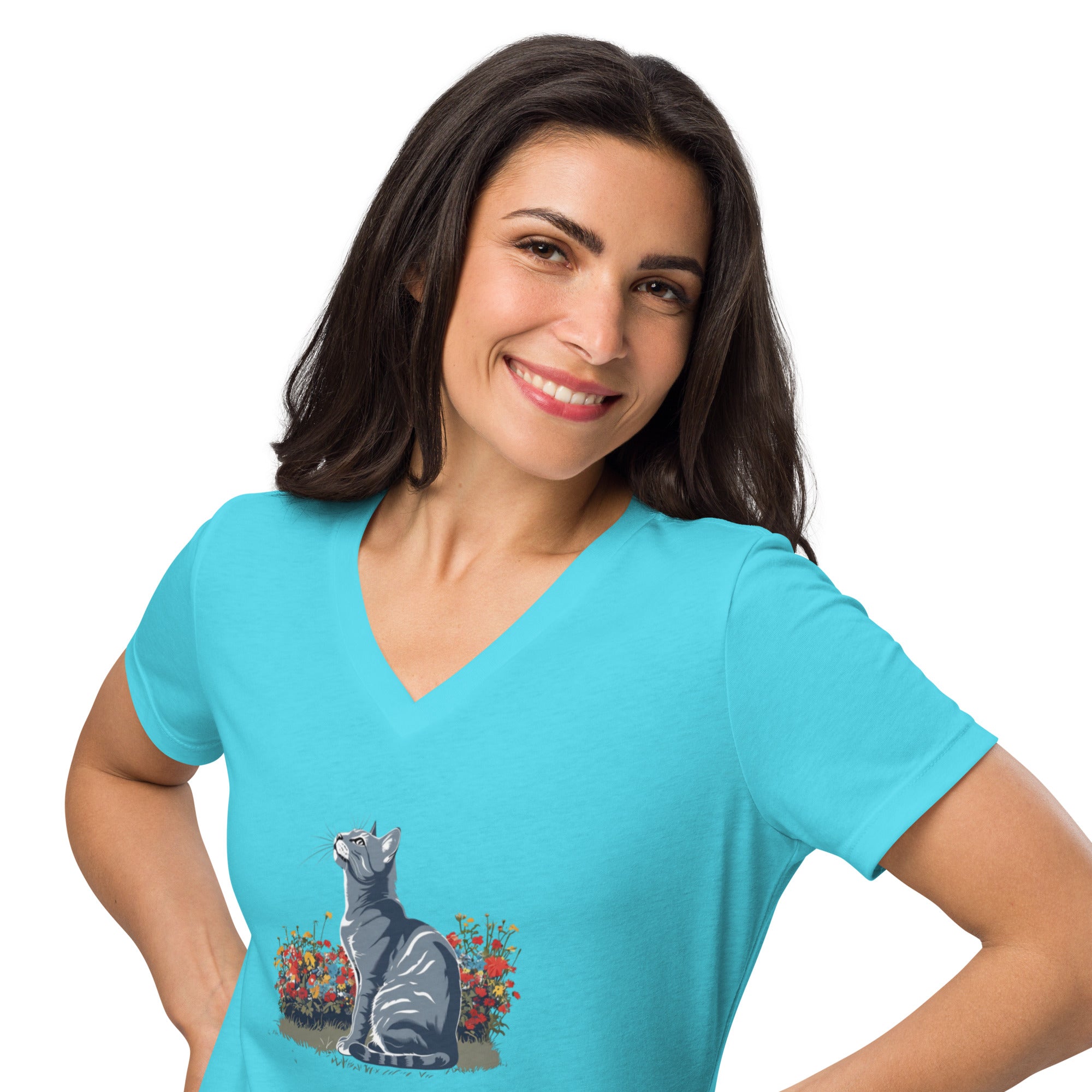 Cat Looking Women’s relaxed v - neck t-shirt - BB's Tees and More