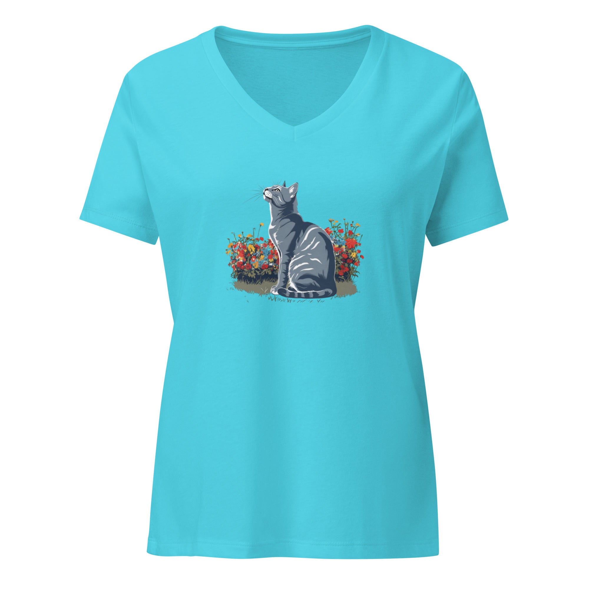 Cat Looking Women’s relaxed v - neck t-shirt - BB's Tees and More
